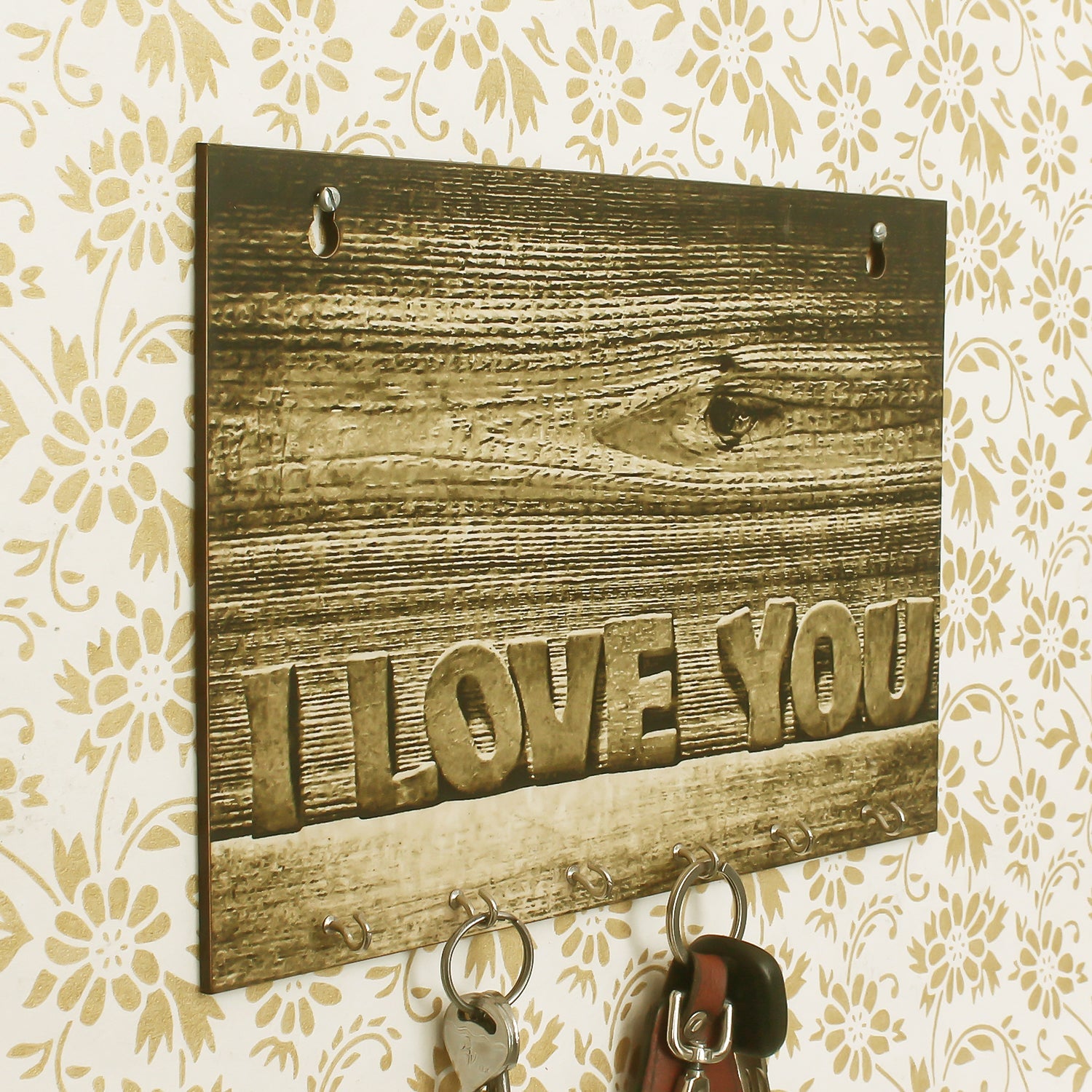 Abstract Theme Wooden Key Holder with 6 Hooks Kafalo