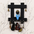 Blue and Black Peaceful Monk Buddha Idol Sitting Wooden Keyholder with 5 Key hooks Kafalo
