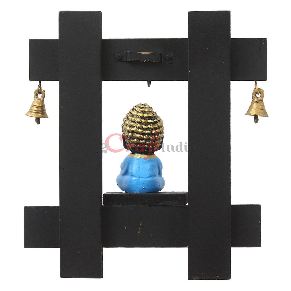 Blue and Black Peaceful Monk Buddha Idol Sitting Wooden Keyholder with 5 Key hooks Kafalo