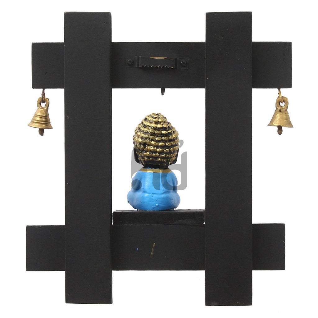 Blue and Black Peaceful Monk Buddha Idol Sitting Wooden Keyholder with 5 Key hooks Kafalo