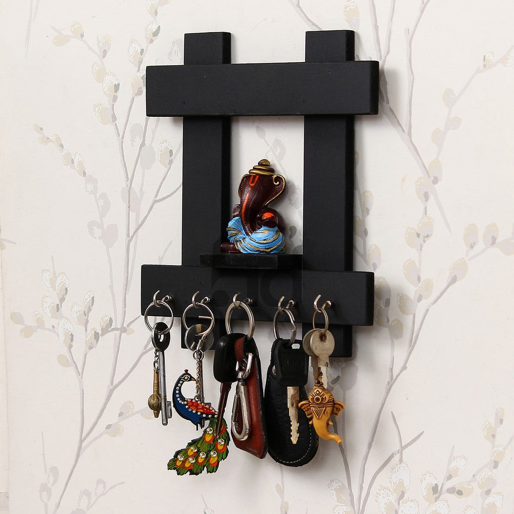 Polyresin Lord Ganesha Idol Wooden Key holder with 5 Key Hooks Kafalo