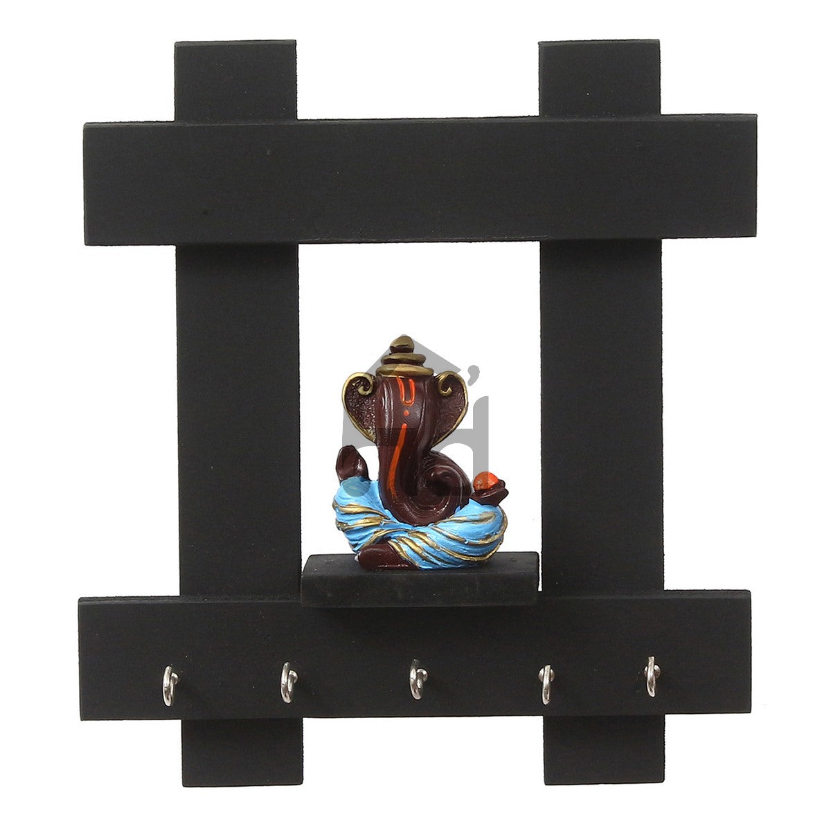 Polyresin Lord Ganesha Idol Wooden Key holder with 5 Key Hooks Kafalo