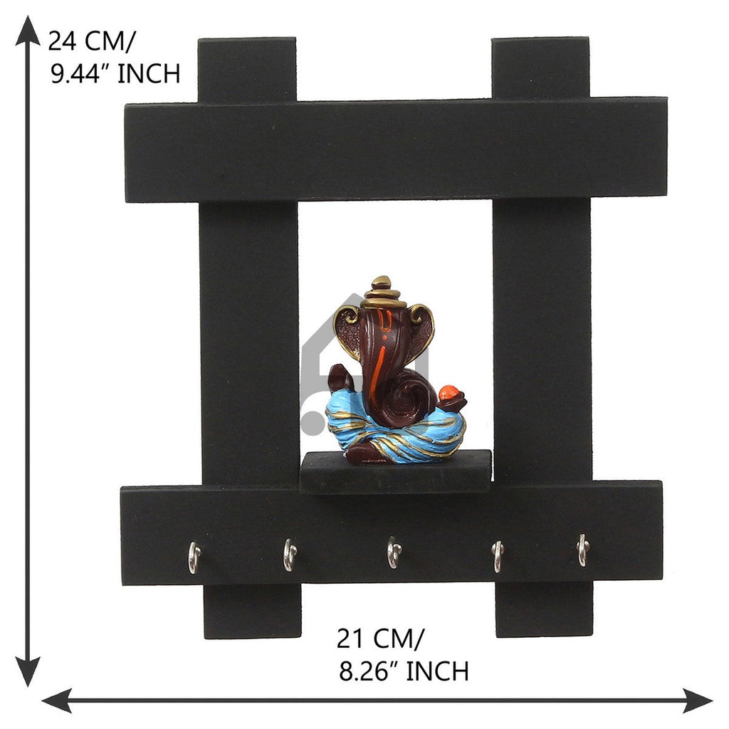 Polyresin Lord Ganesha Idol Wooden Key holder with 5 Key Hooks Kafalo