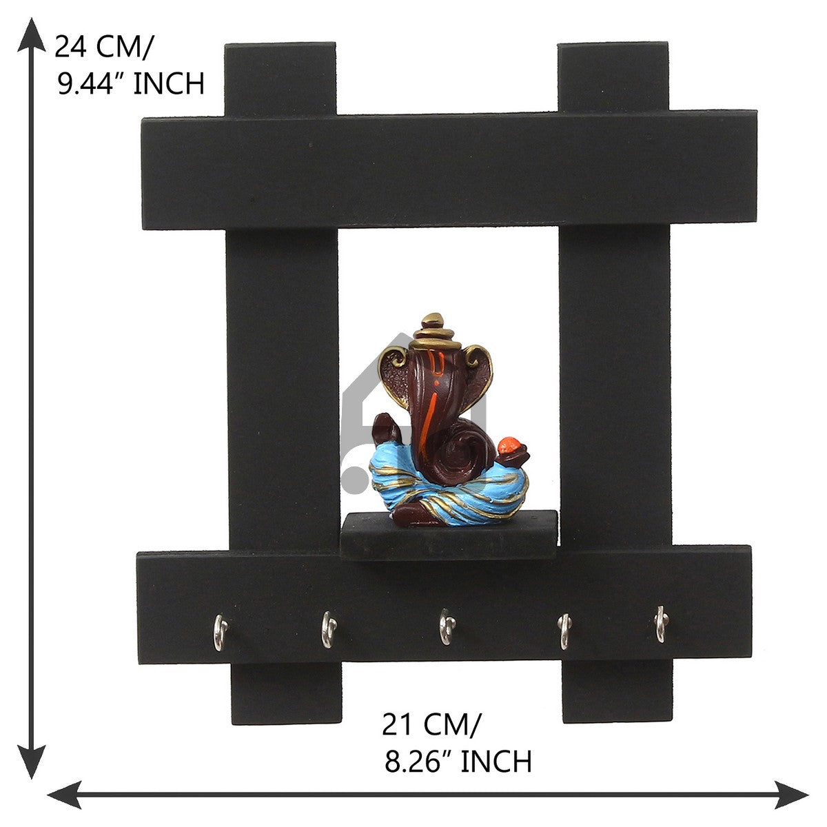 Polyresin Lord Ganesha Idol Wooden Key holder with 5 Key Hooks Kafalo