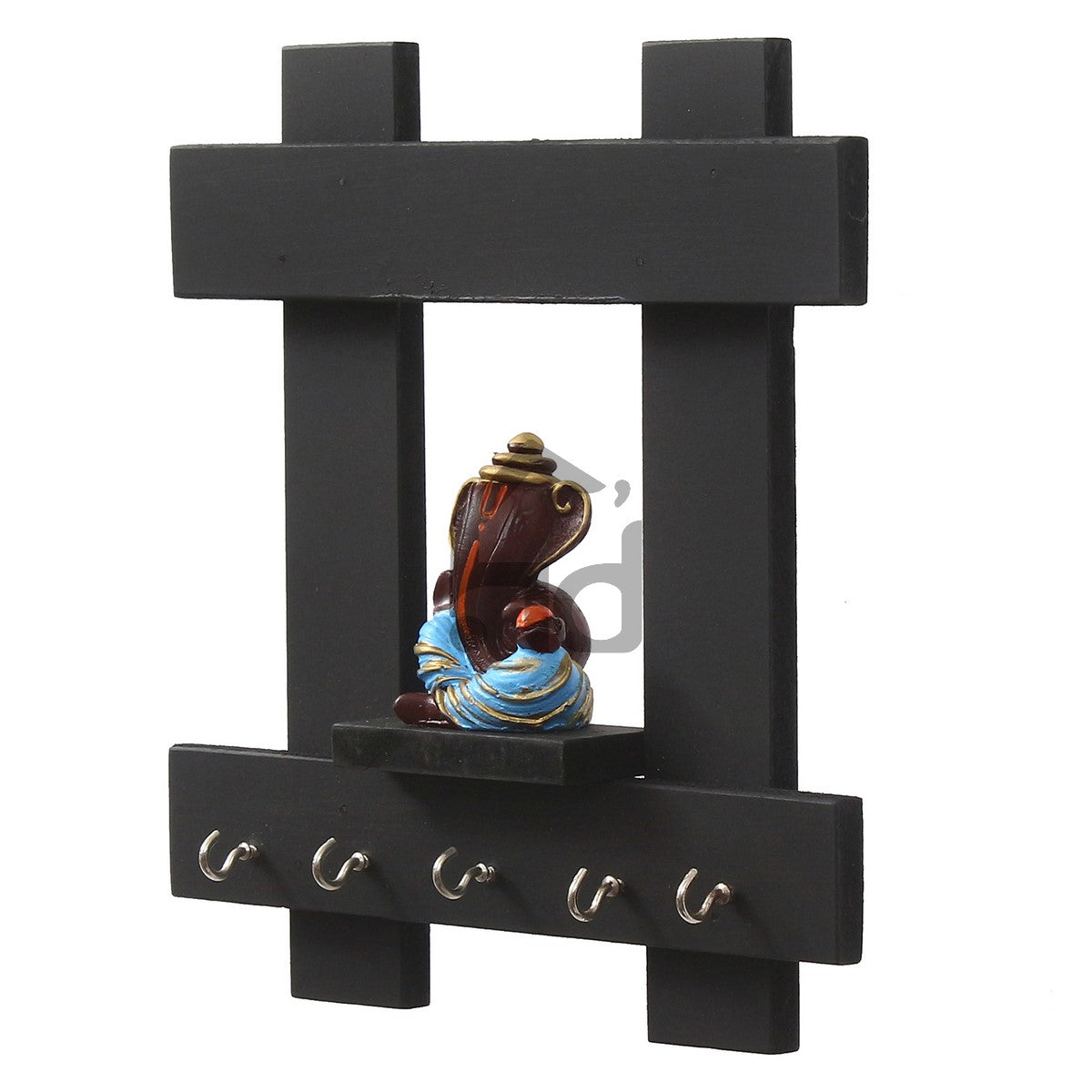 Polyresin Lord Ganesha Idol Wooden Key holder with 5 Key Hooks Kafalo