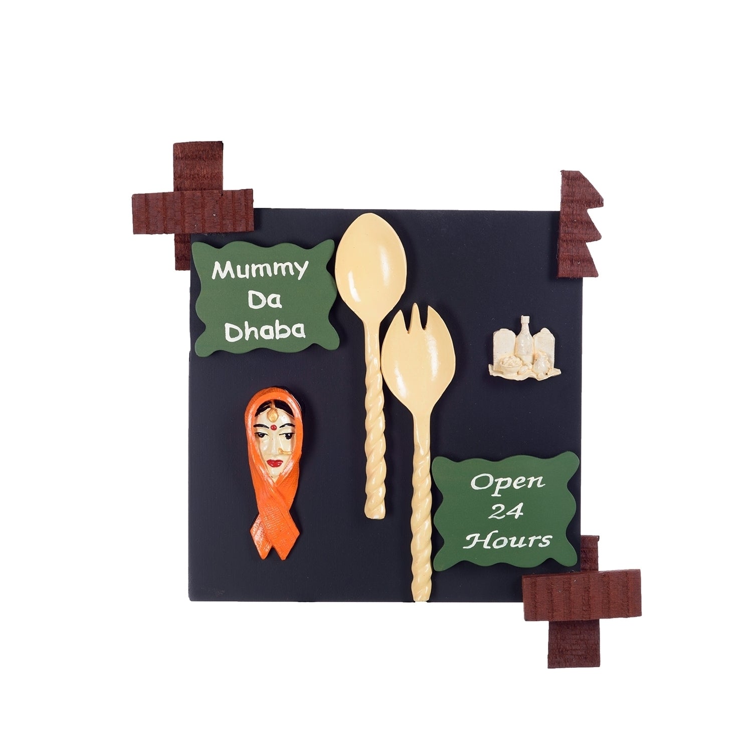 Wooden Multicolor Mummy Da Dhaba Wall Hanging Kafalo