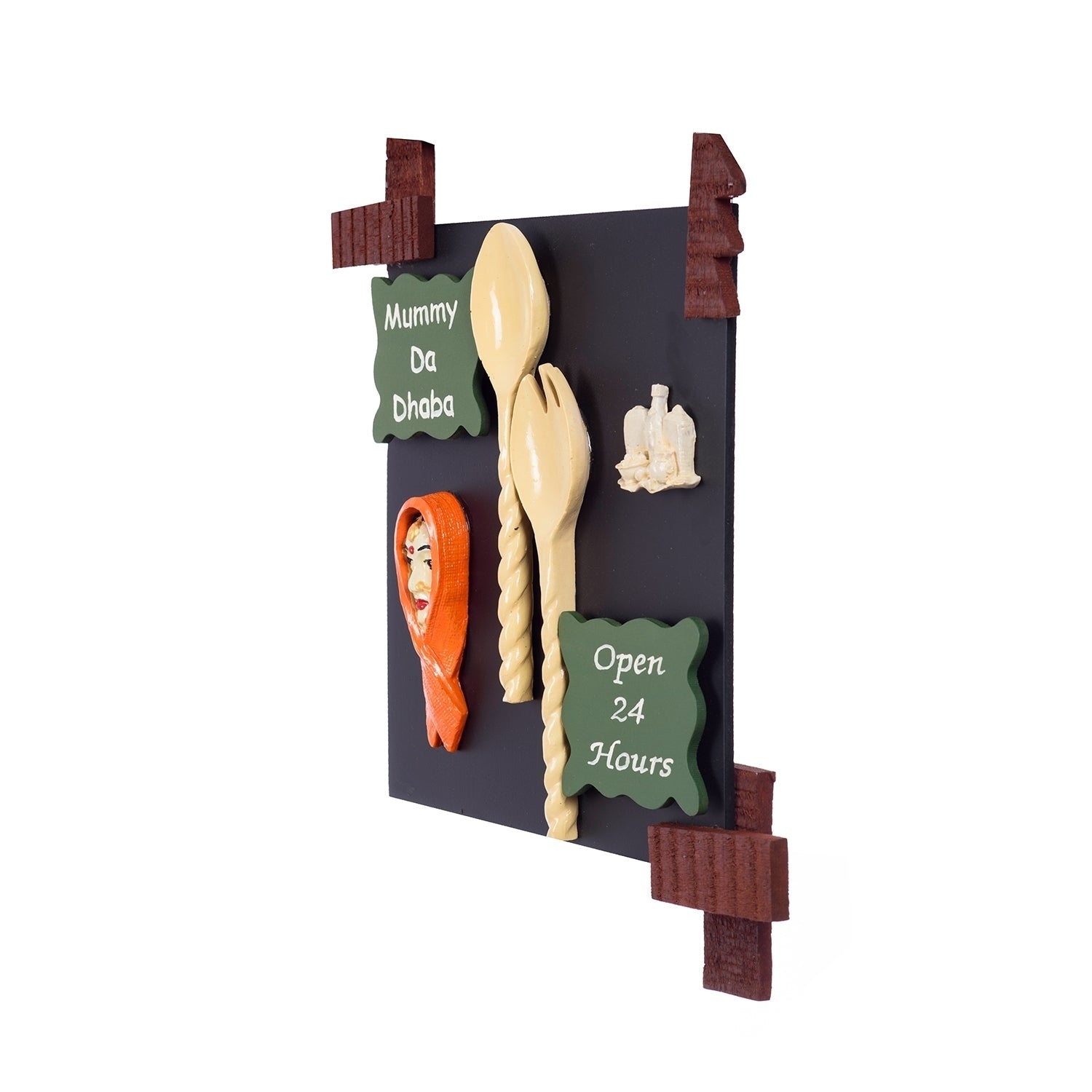Wooden Multicolor Mummy Da Dhaba Wall Hanging Kafalo