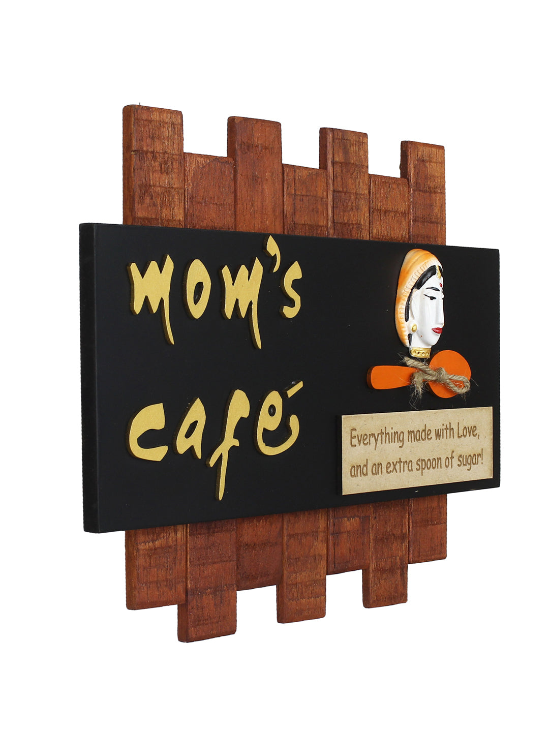 Wooden Mom's Cafe Wall Hanging Decorative Showpiece ( Brown & Black ) Kafalo