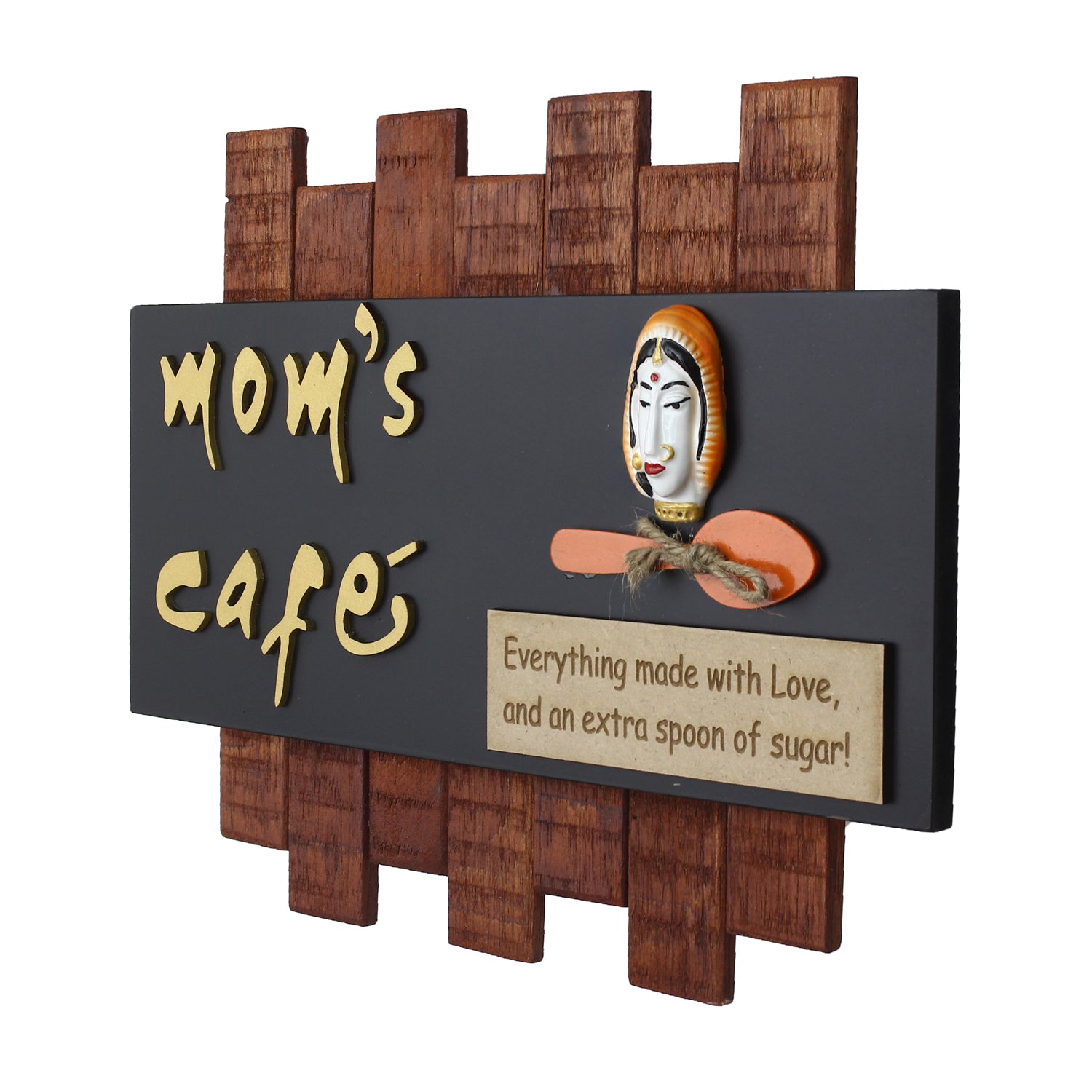 Wooden Mom's Cafe Wall Hanging Decorative Showpiece ( Brown & Black ) Kafalo