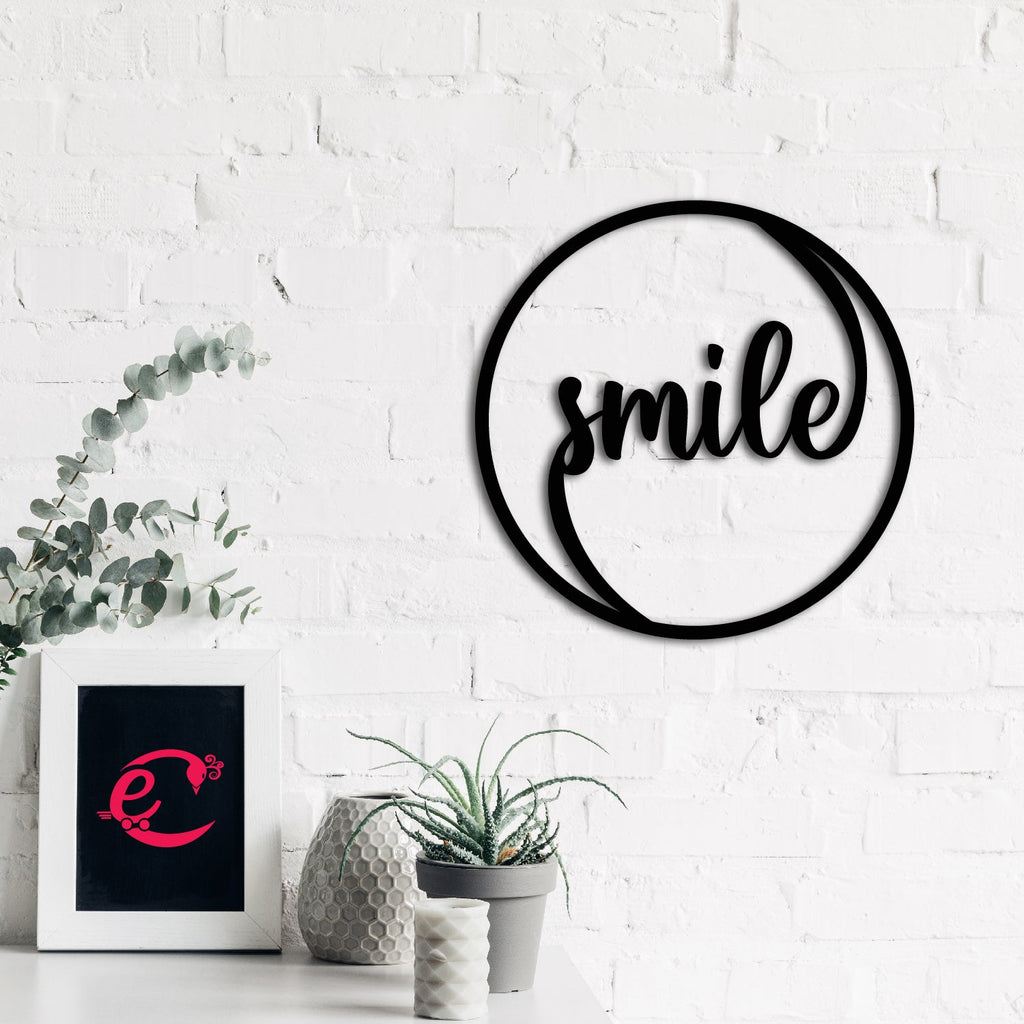 Smile Black Engineered Wood Wall Art Cutout, Ready To Hang Home Decor Kafalo
