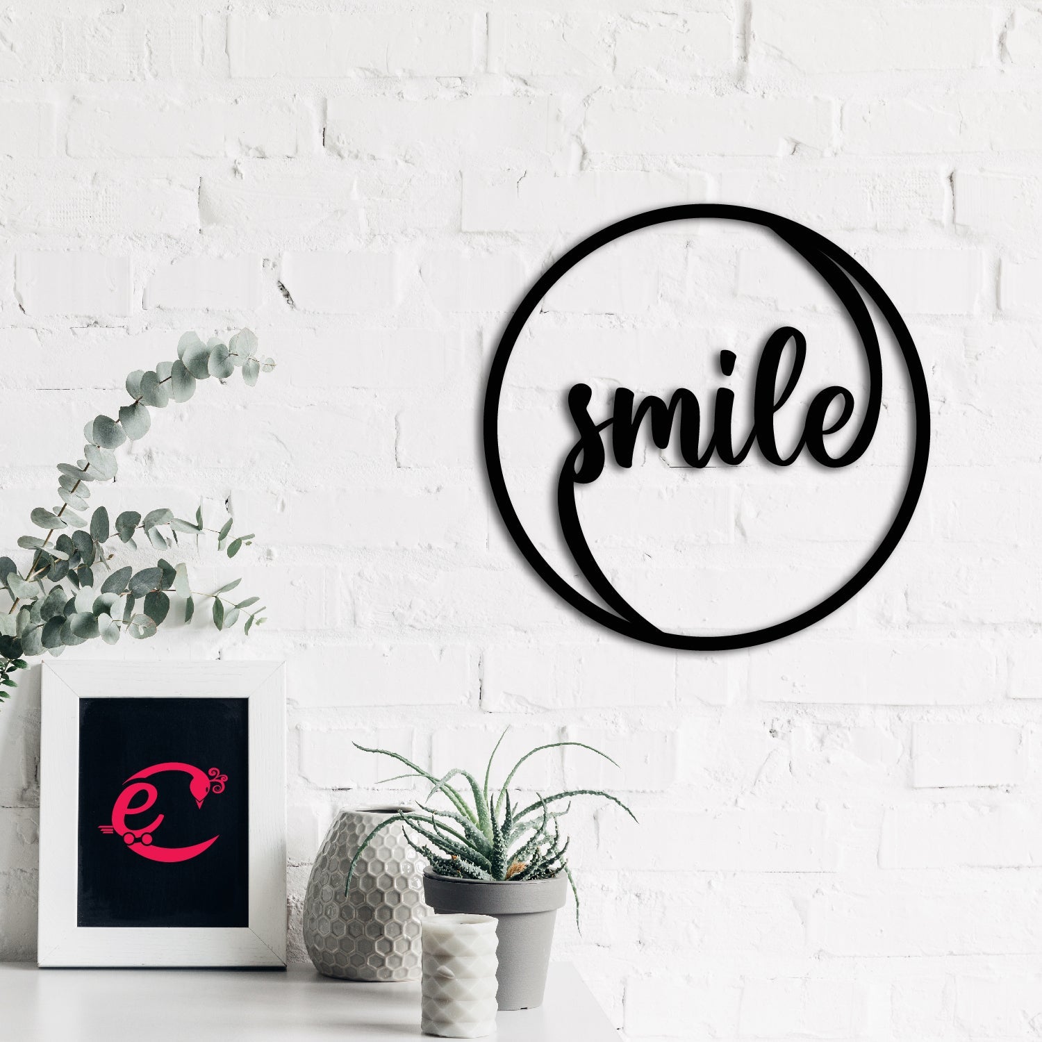 Smile Black Engineered Wood Wall Art Cutout, Ready To Hang Home Decor Kafalo