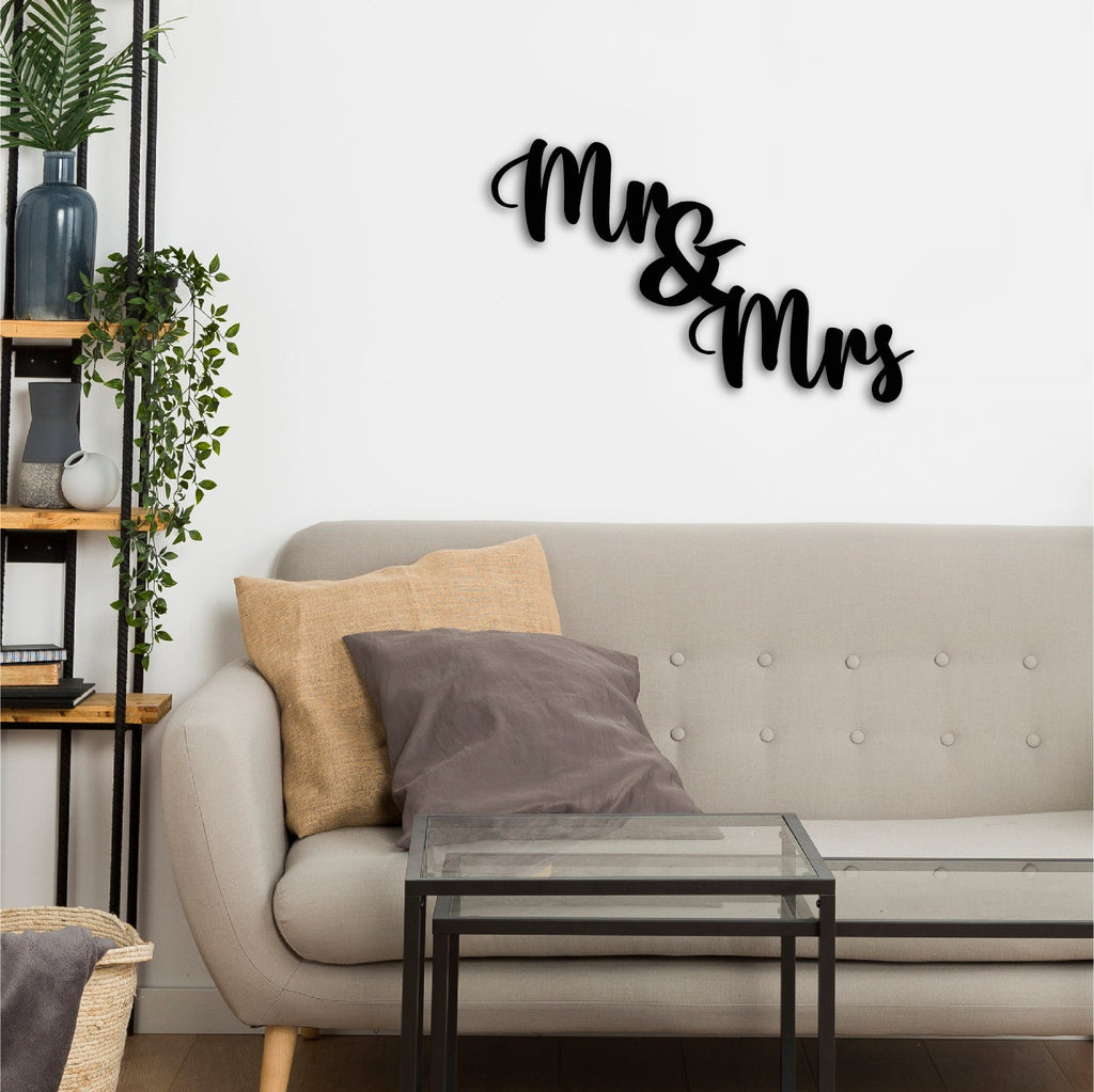 "Mr & Mrs" Black Engineered Wood Wall Art Cutout, Ready to Hang Home Decor Kafalo