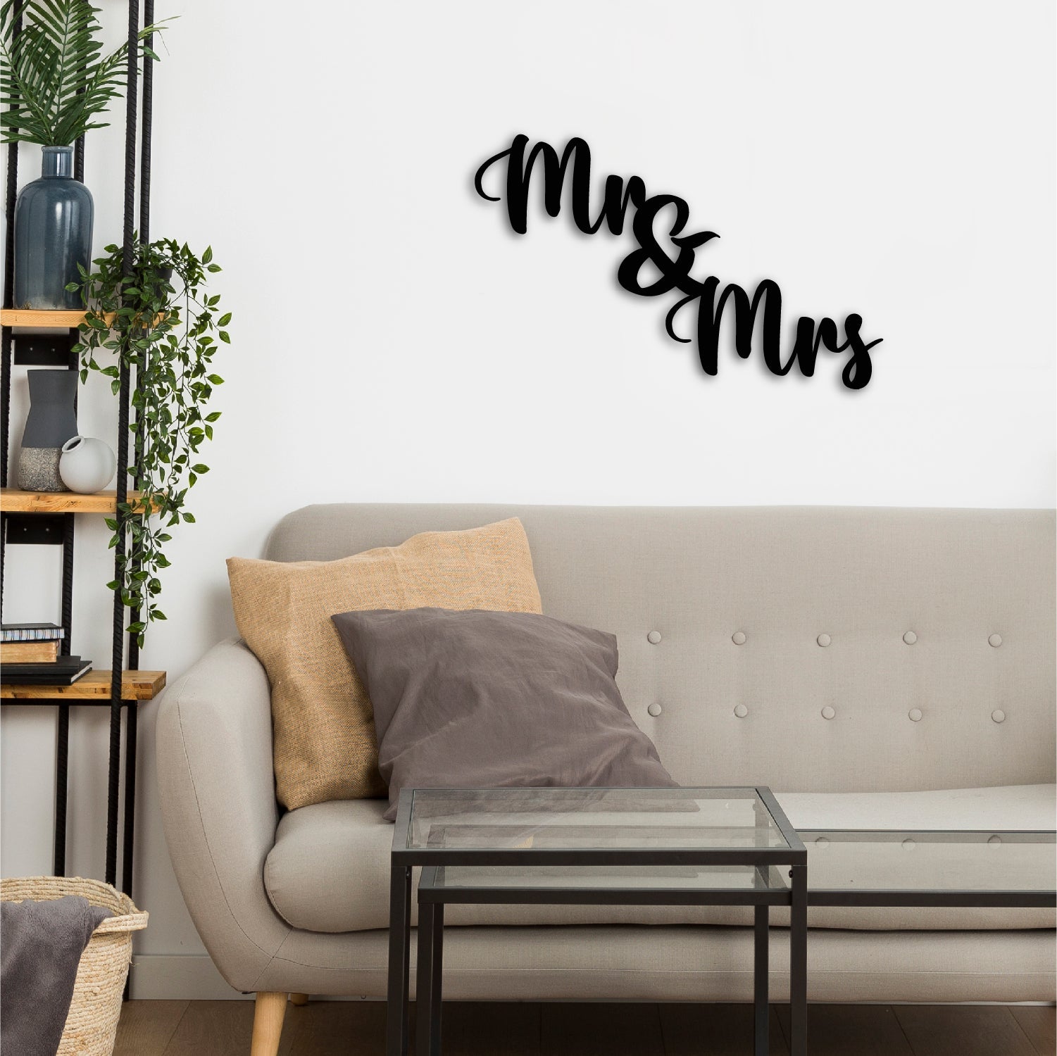 "Mr & Mrs" Black Engineered Wood Wall Art Cutout, Ready to Hang Home Decor Kafalo
