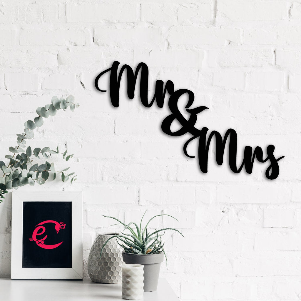 "Mr & Mrs" Black Engineered Wood Wall Art Cutout, Ready to Hang Home Decor Kafalo