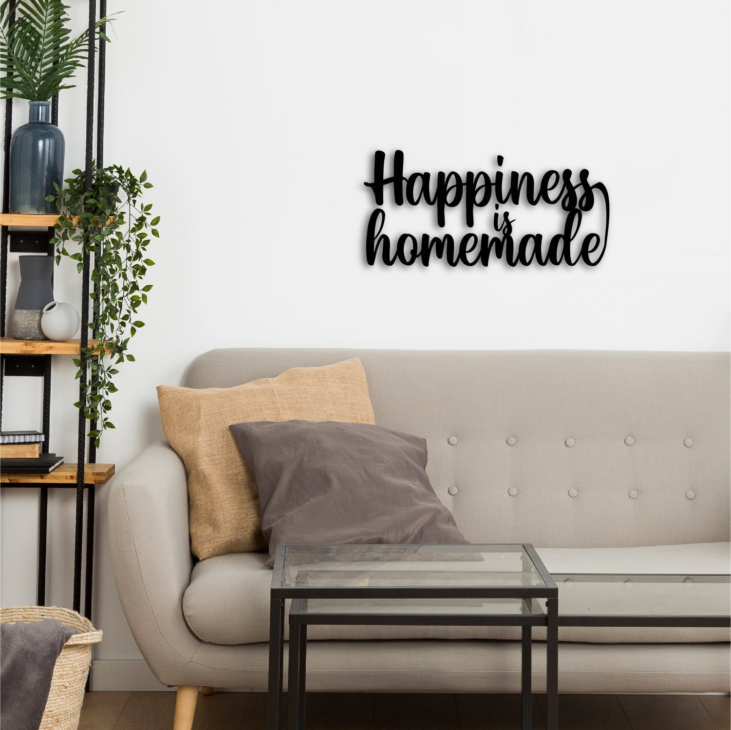 "Happiness is Homemade" Black MDF Engineered Wooden Wall Art/Hanging Cutout for Home Decor Kafalo