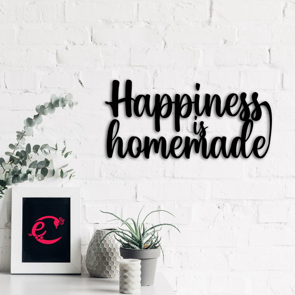 "Happiness is Homemade" Black MDF Engineered Wooden Wall Art/Hanging Cutout for Home Decor Kafalo