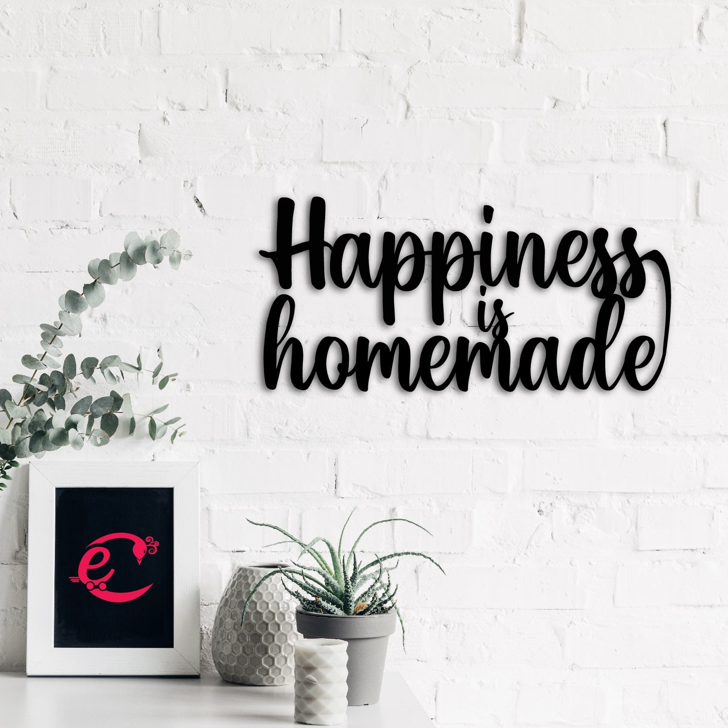 "Happiness is Homemade" Black MDF Engineered Wooden Wall Art/Hanging Cutout for Home Decor Kafalo