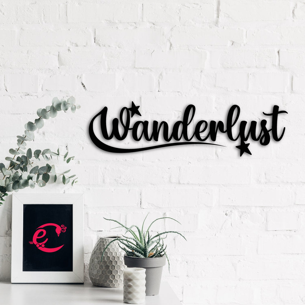 Wanderlust Black Engineered Wood Wall Art Cutout, Ready To Hang Home Decor Kafalo