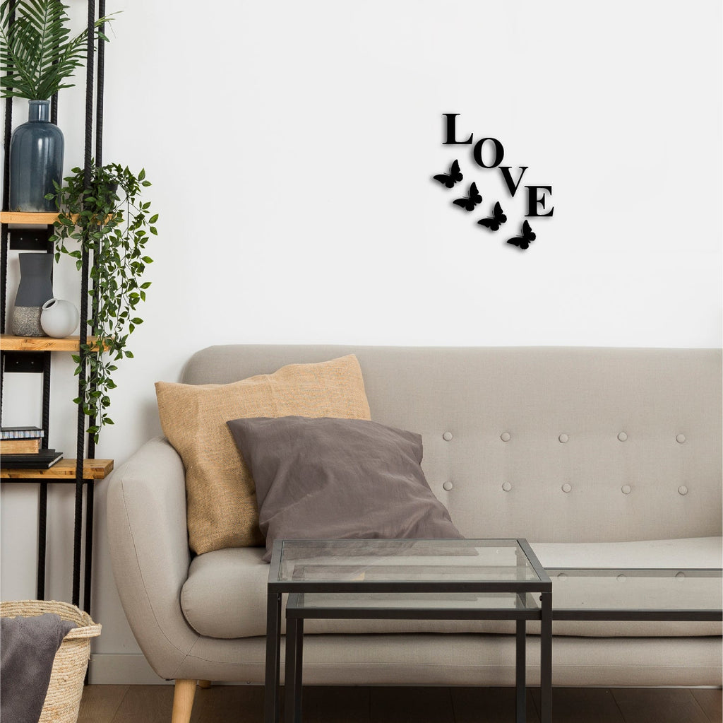 Love With Butterfly Black Engineered Wood Wall Art Cutout, Ready To Hang Home Decor Kafalo