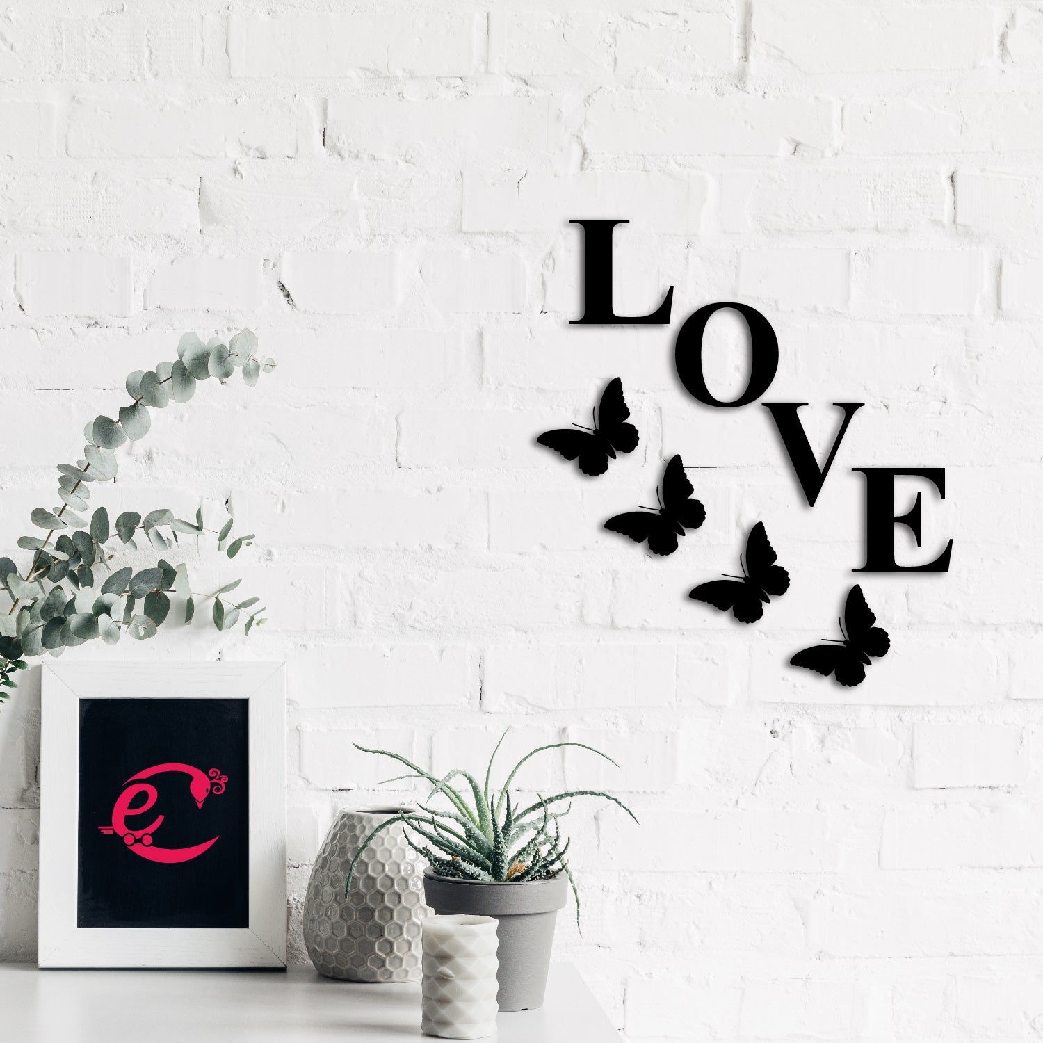 Love With Butterfly Black Engineered Wood Wall Art Cutout, Ready To Hang Home Decor Kafalo
