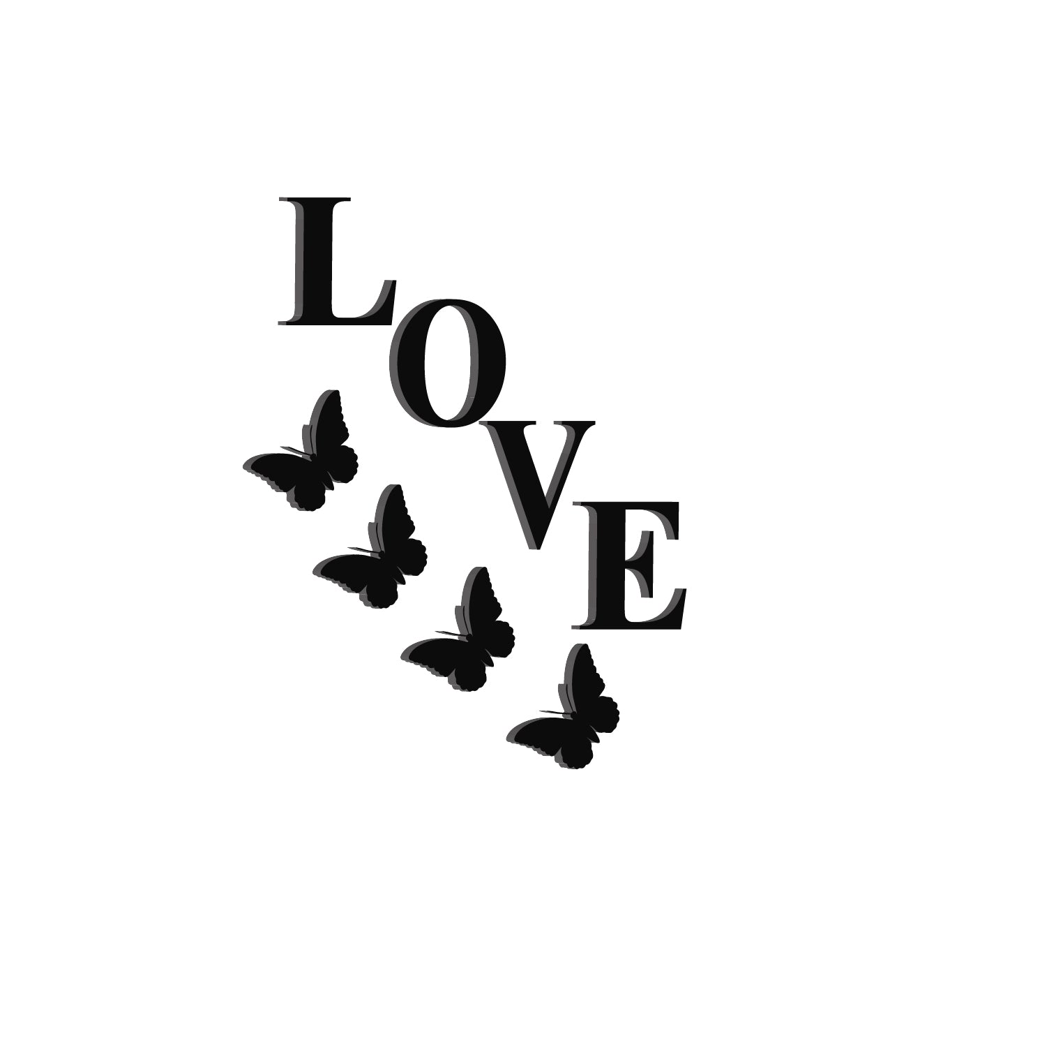 Love With Butterfly Black Engineered Wood Wall Art Cutout, Ready To Hang Home Decor Kafalo