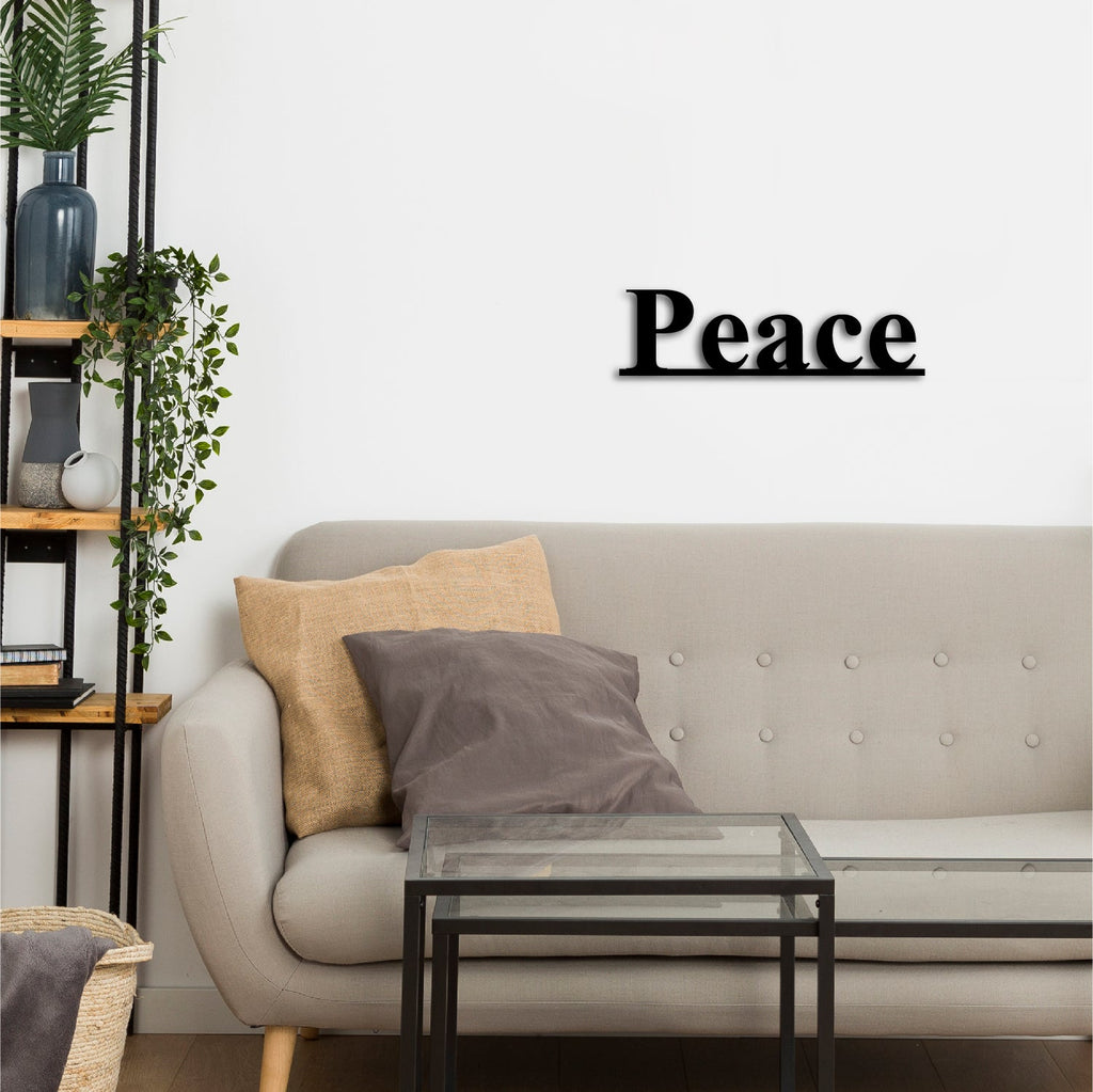 "Peace" Black Engineered Wood Wall Art Cutout, Ready to Hang Home Decor Kafalo
