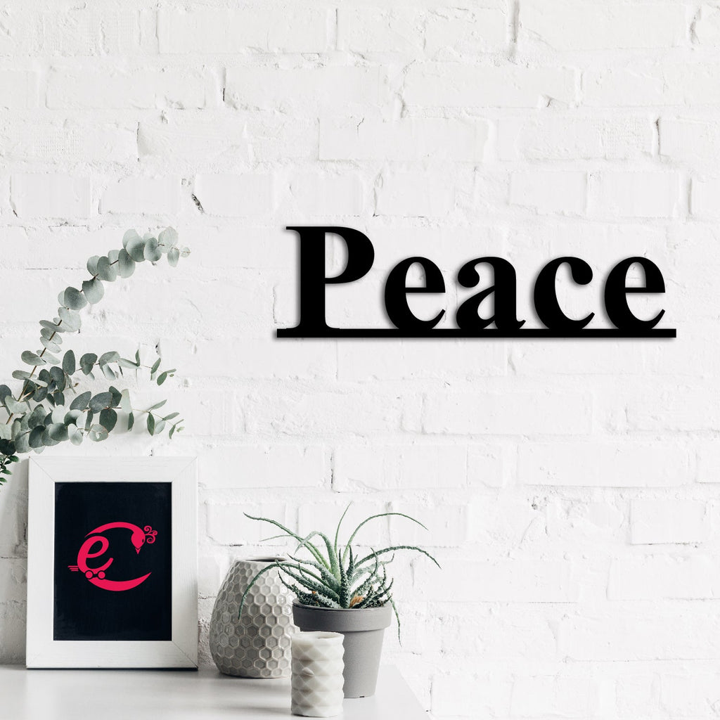 "Peace" Black Engineered Wood Wall Art Cutout, Ready to Hang Home Decor Kafalo