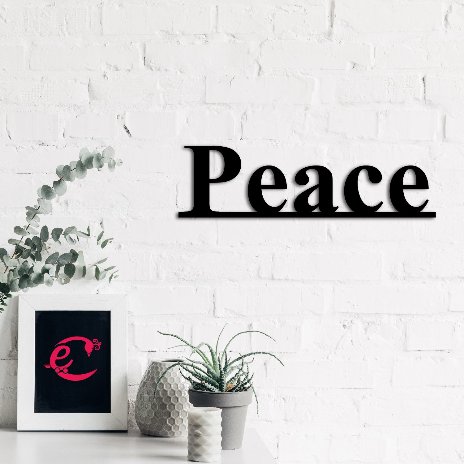 "Peace" Black Engineered Wood Wall Art Cutout, Ready to Hang Home Decor Kafalo