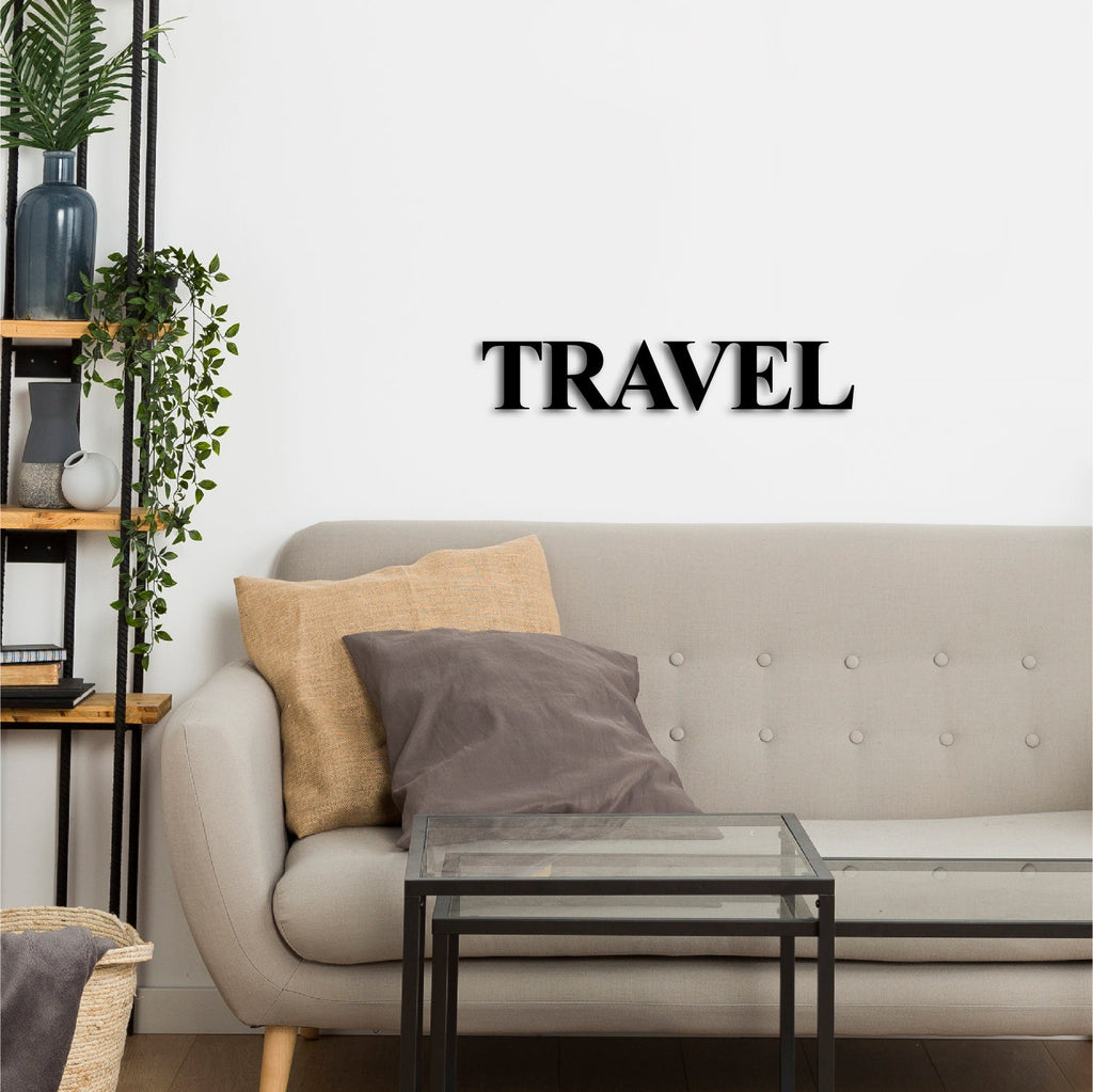 "TRAVEL" Black Engineered Wood Wall Art Cutout, Ready to Hang Home Decor Kafalo