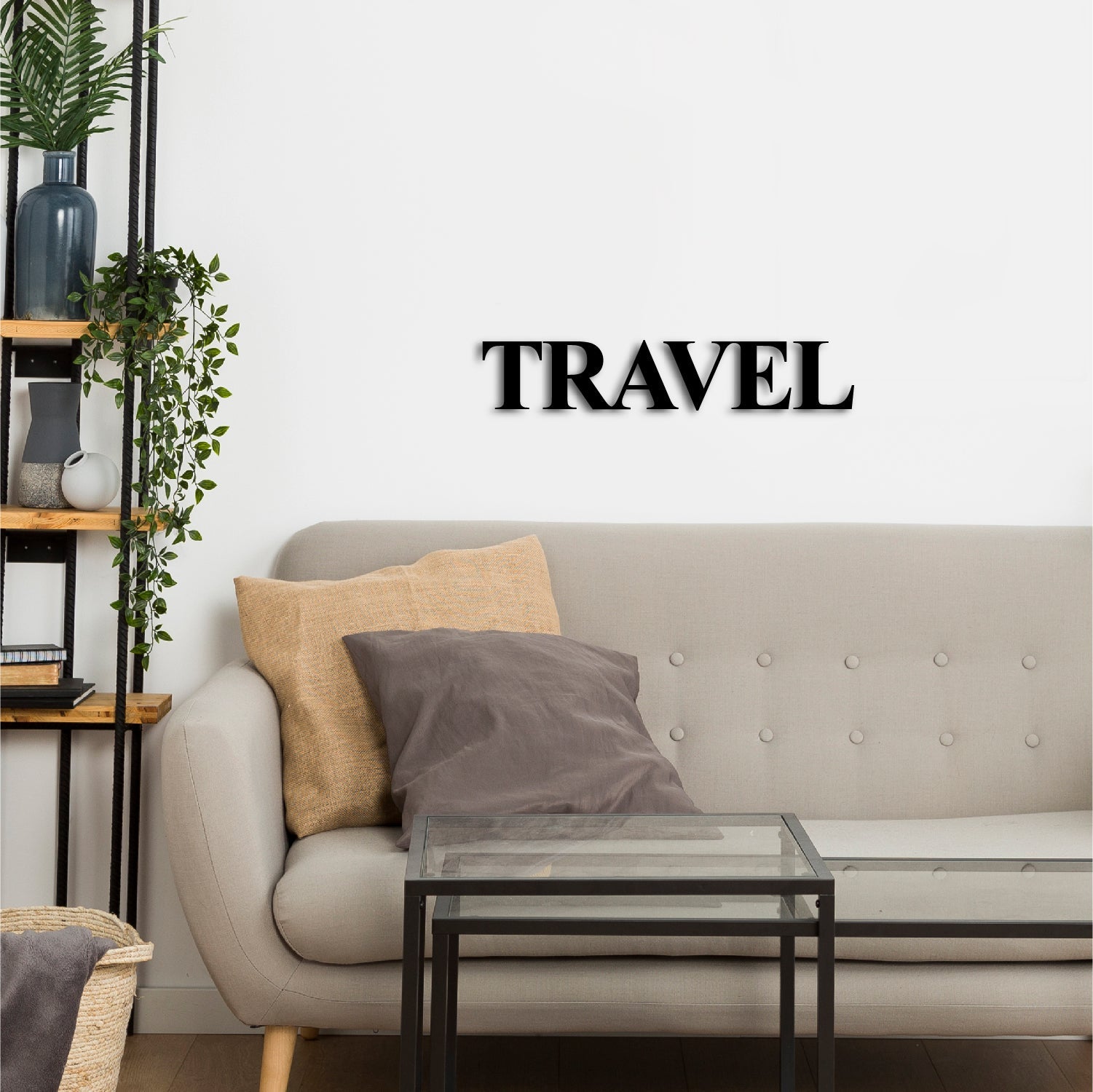 "TRAVEL" Black Engineered Wood Wall Art Cutout, Ready to Hang Home Decor Kafalo
