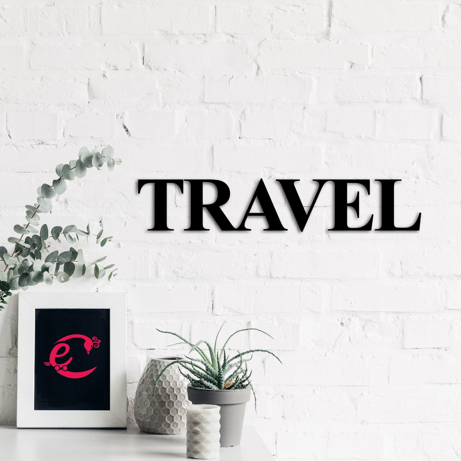"TRAVEL" Black Engineered Wood Wall Art Cutout, Ready to Hang Home Decor Kafalo