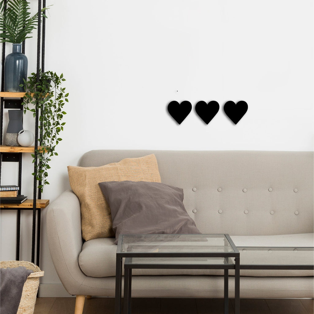 Set of 3 "Hearts" Black Engineered Wood Wall Art Cutout, Ready to Hang Home Decor Kafalo