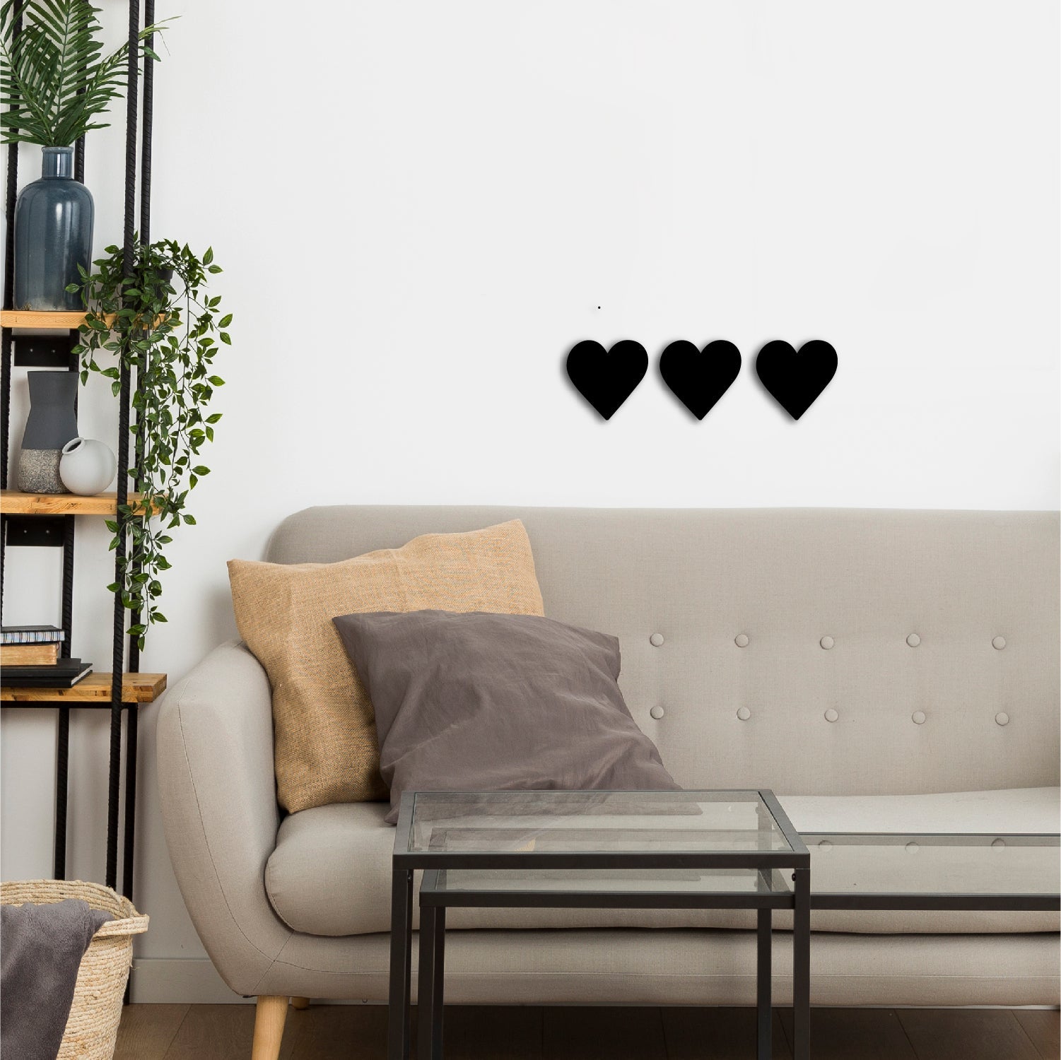 Set of 3 "Hearts" Black Engineered Wood Wall Art Cutout, Ready to Hang Home Decor Kafalo