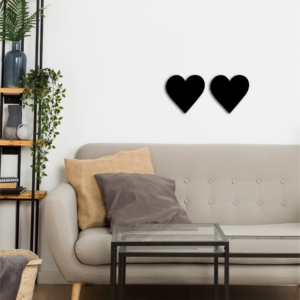 Set of 2 "Hearts" Black Engineered Wood Wall Art Cutout, Ready to Hang Home Decor Kafalo