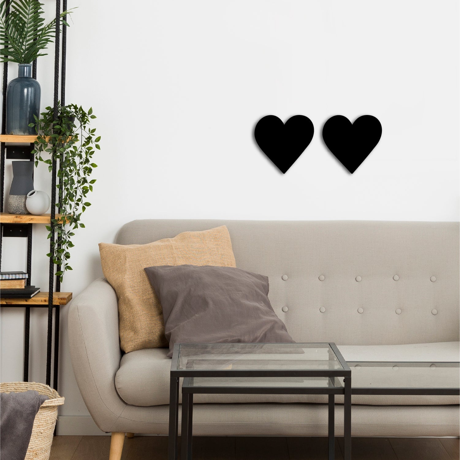 Set of 2 "Hearts" Black Engineered Wood Wall Art Cutout, Ready to Hang Home Decor Kafalo