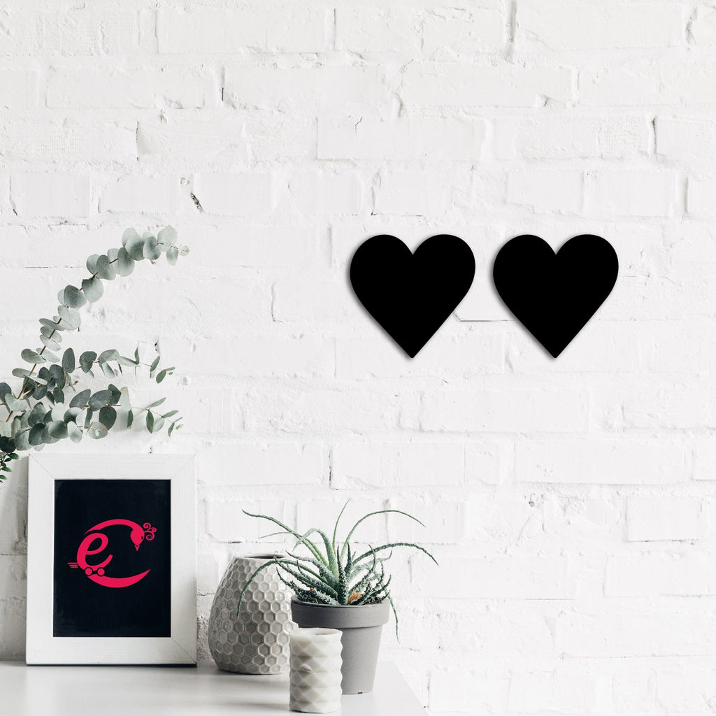 Set of 2 "Hearts" Black Engineered Wood Wall Art Cutout, Ready to Hang Home Decor Kafalo