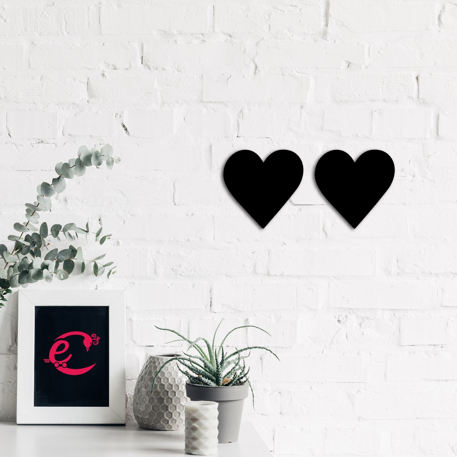 Set of 2 "Hearts" Black Engineered Wood Wall Art Cutout, Ready to Hang Home Decor Kafalo