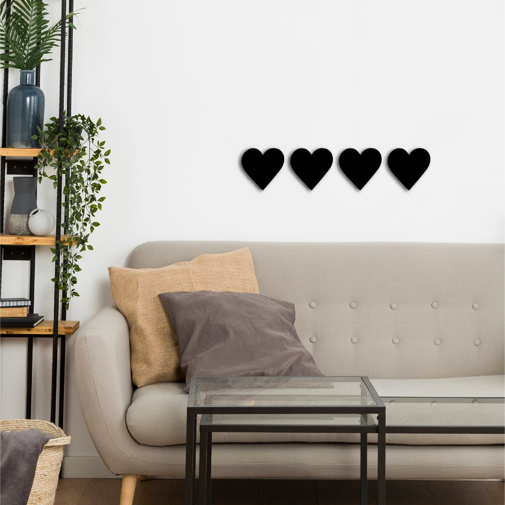Set of 4 "Hearts" Black MDF Engineered Wooden Wall Art/Hanging Cutout for Home DÃ©cor Kafalo
