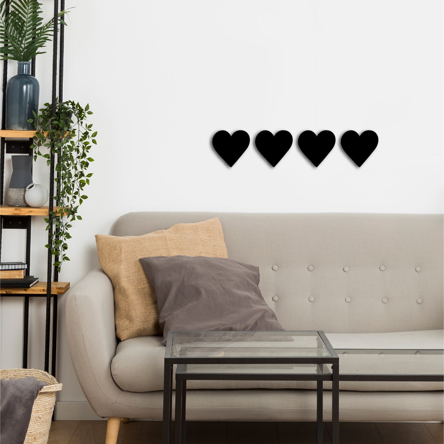Set of 4 "Hearts" Black MDF Engineered Wooden Wall Art/Hanging Cutout for Home DÃ©cor Kafalo