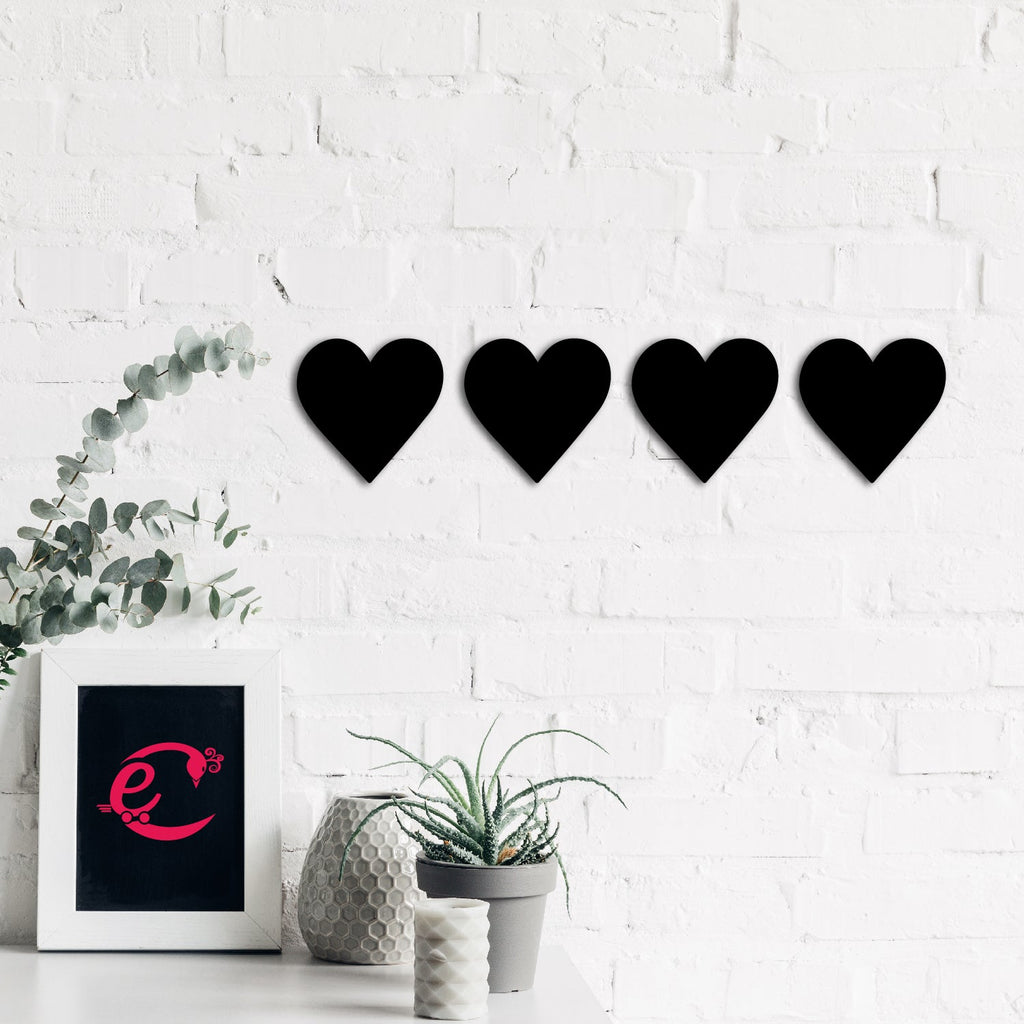 Set of 4 "Hearts" Black MDF Engineered Wooden Wall Art/Hanging Cutout for Home DÃ©cor Kafalo