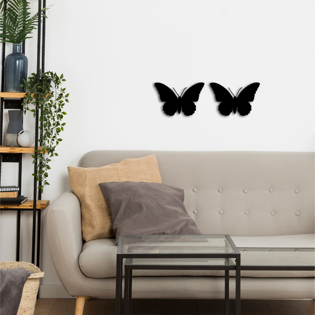 Set of 2 "Butterflies" Black Engineered Wood Wall Art Cutout, Ready to Hang Home Decor Kafalo