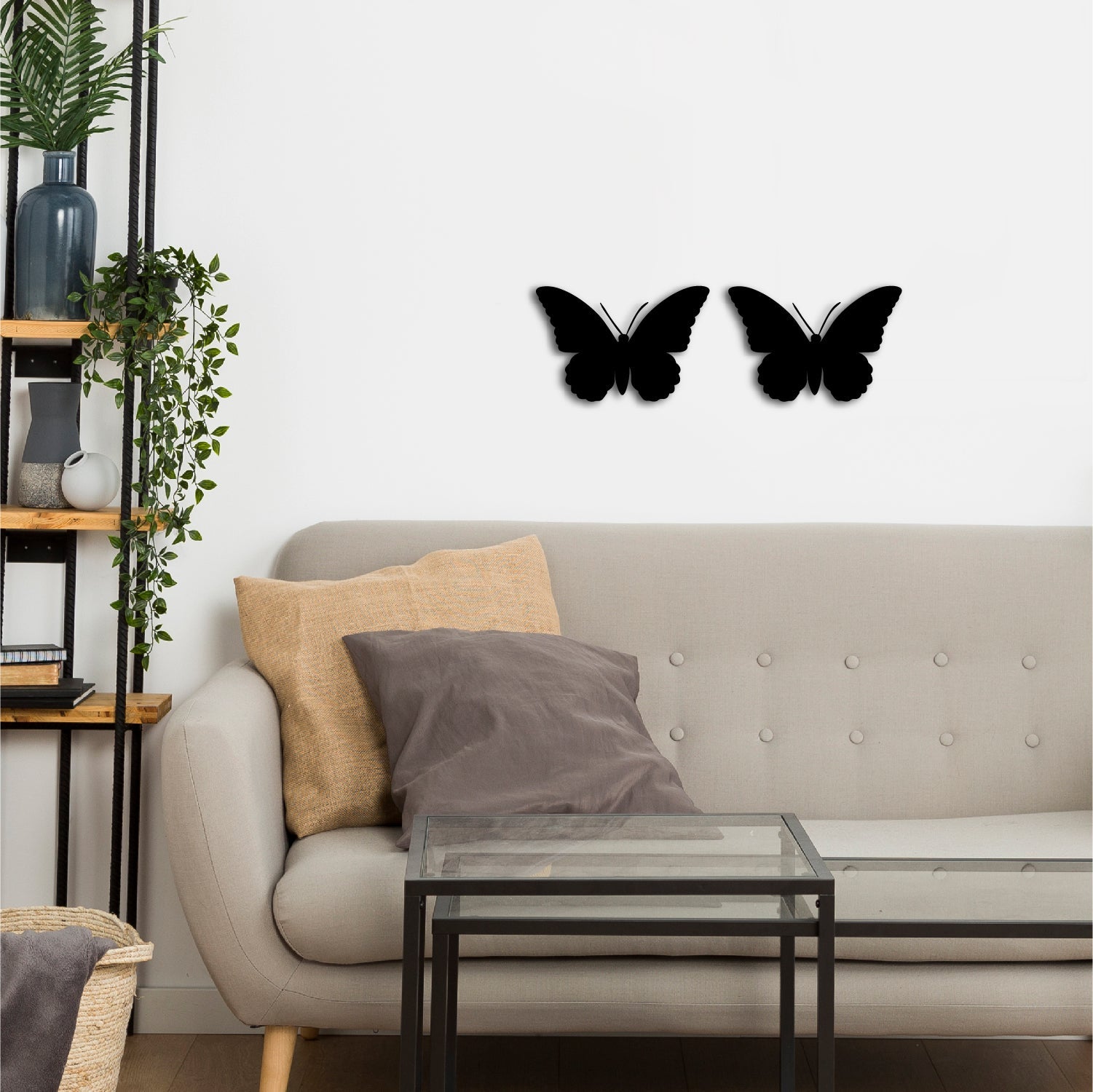 Set of 2 "Butterflies" Black Engineered Wood Wall Art Cutout, Ready to Hang Home Decor Kafalo