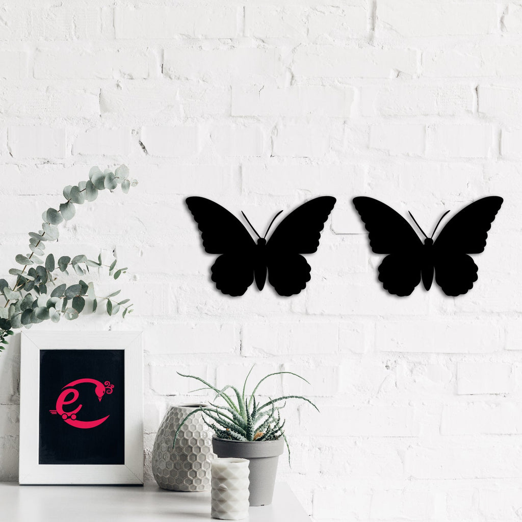 Set of 2 "Butterflies" Black Engineered Wood Wall Art Cutout, Ready to Hang Home Decor Kafalo