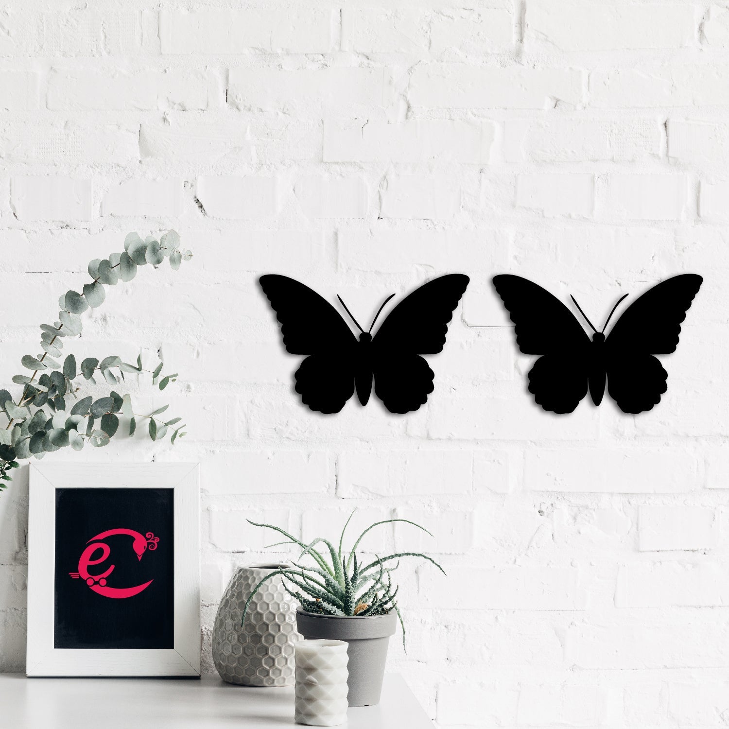 Set of 2 "Butterflies" Black Engineered Wood Wall Art Cutout, Ready to Hang Home Decor Kafalo