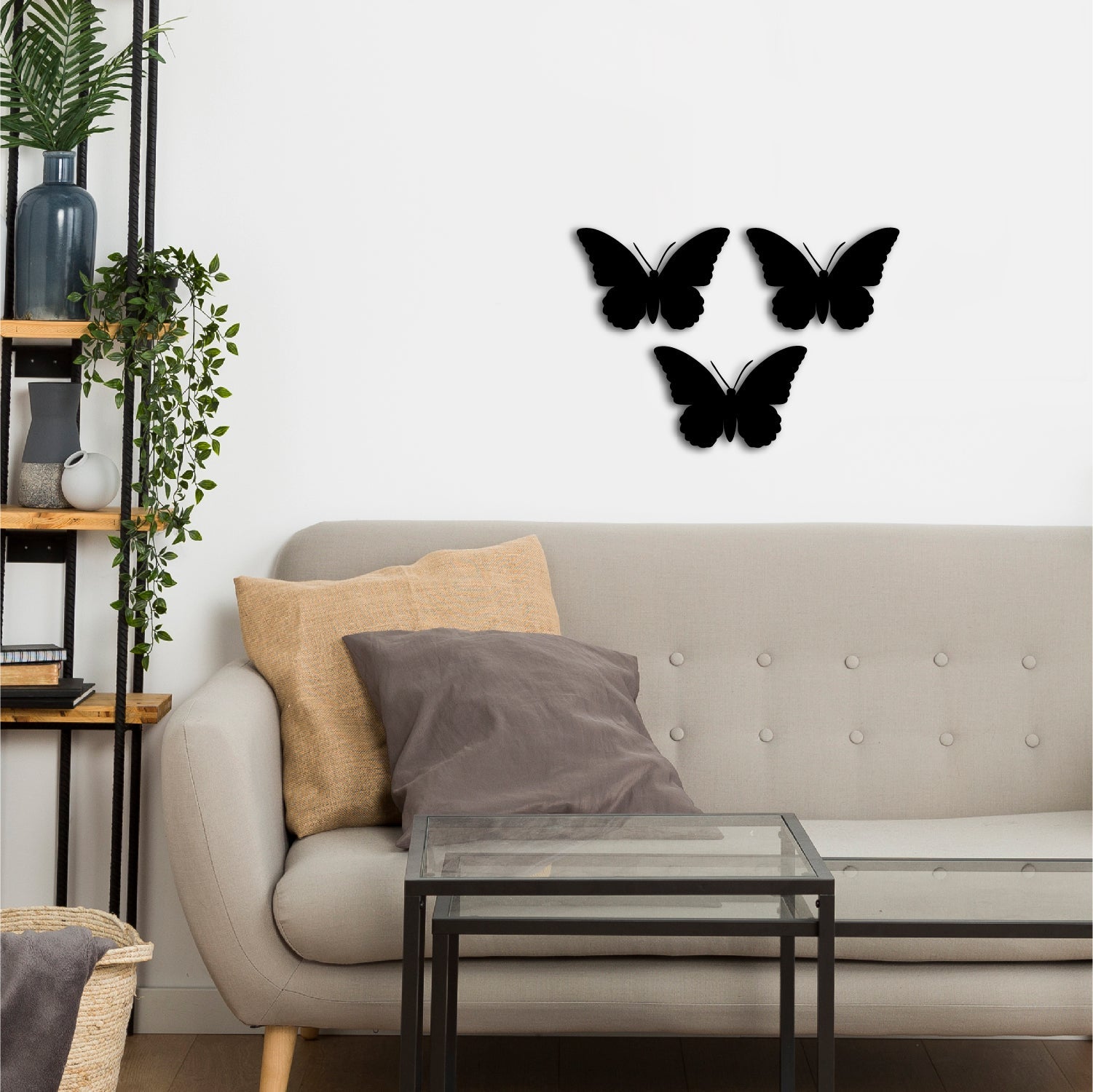 Set of 3 "Butterflies" Black Engineered Wood Wall Art Cutout, Ready to Hang Home Decor Kafalo