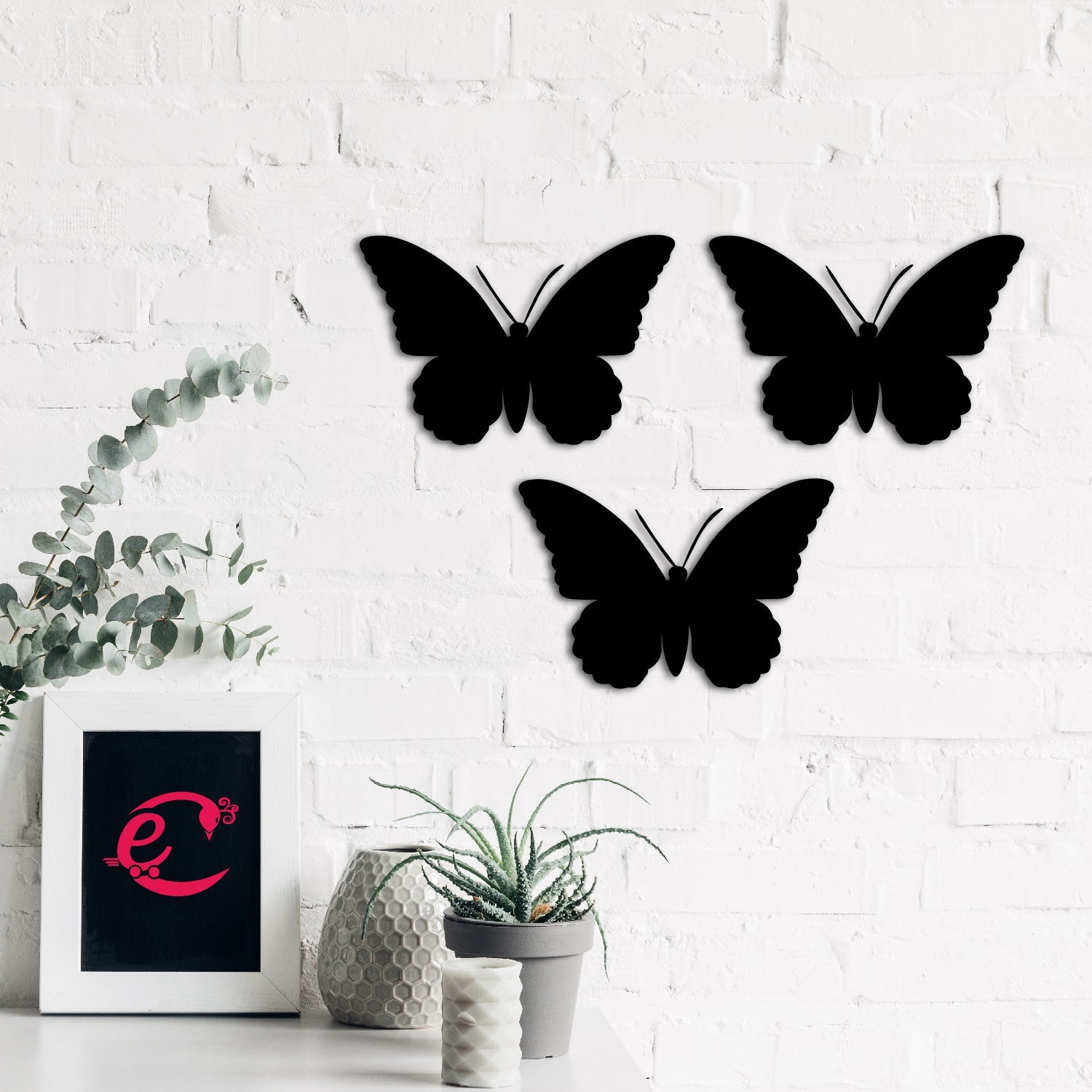 Set of 3 "Butterflies" Black Engineered Wood Wall Art Cutout, Ready to Hang Home Decor Kafalo