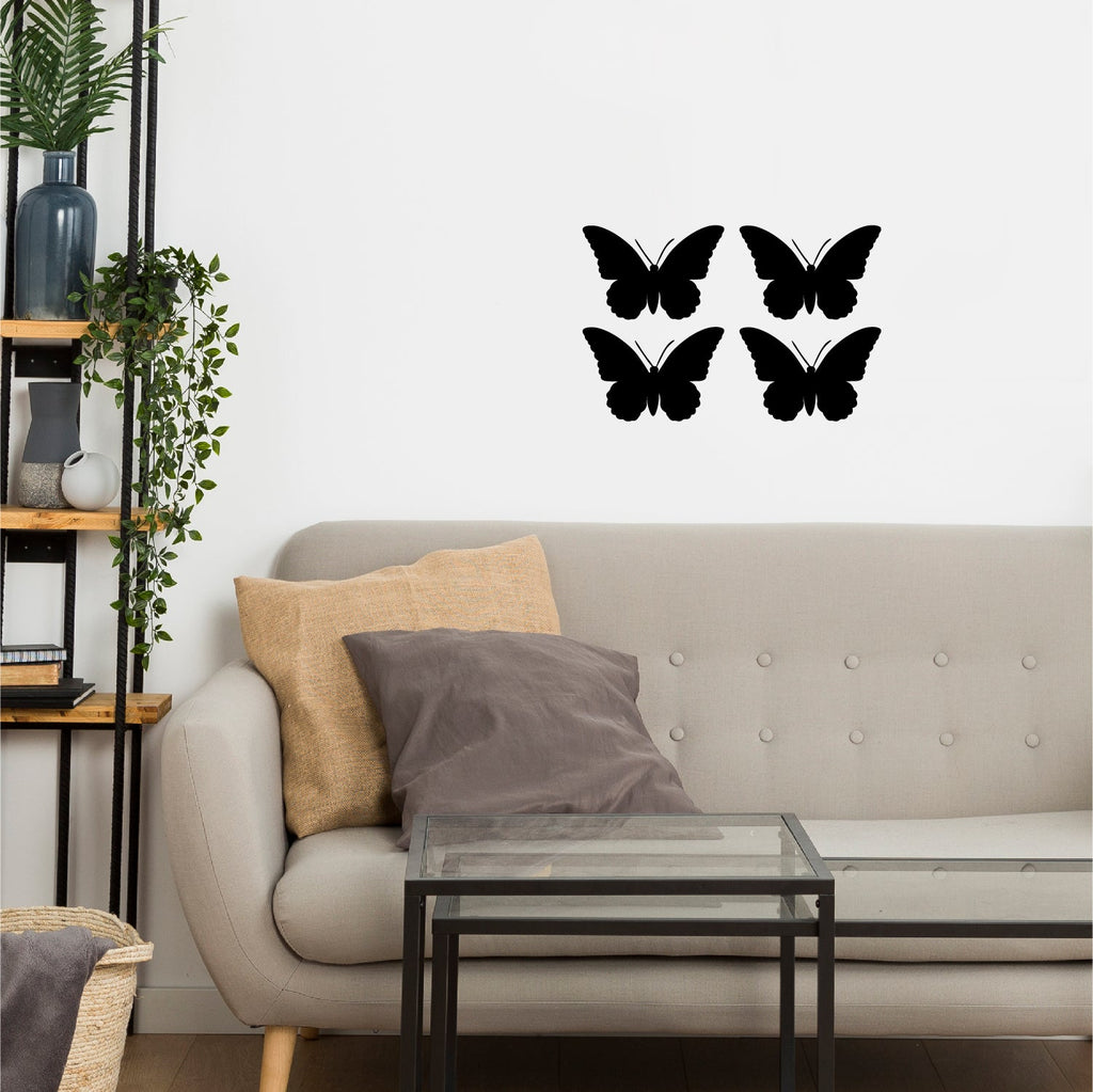 Set Of 4 "Butterflies" Black Engineered Wood Wall Art Cutouts, Ready To Hang Home Decor Kafalo