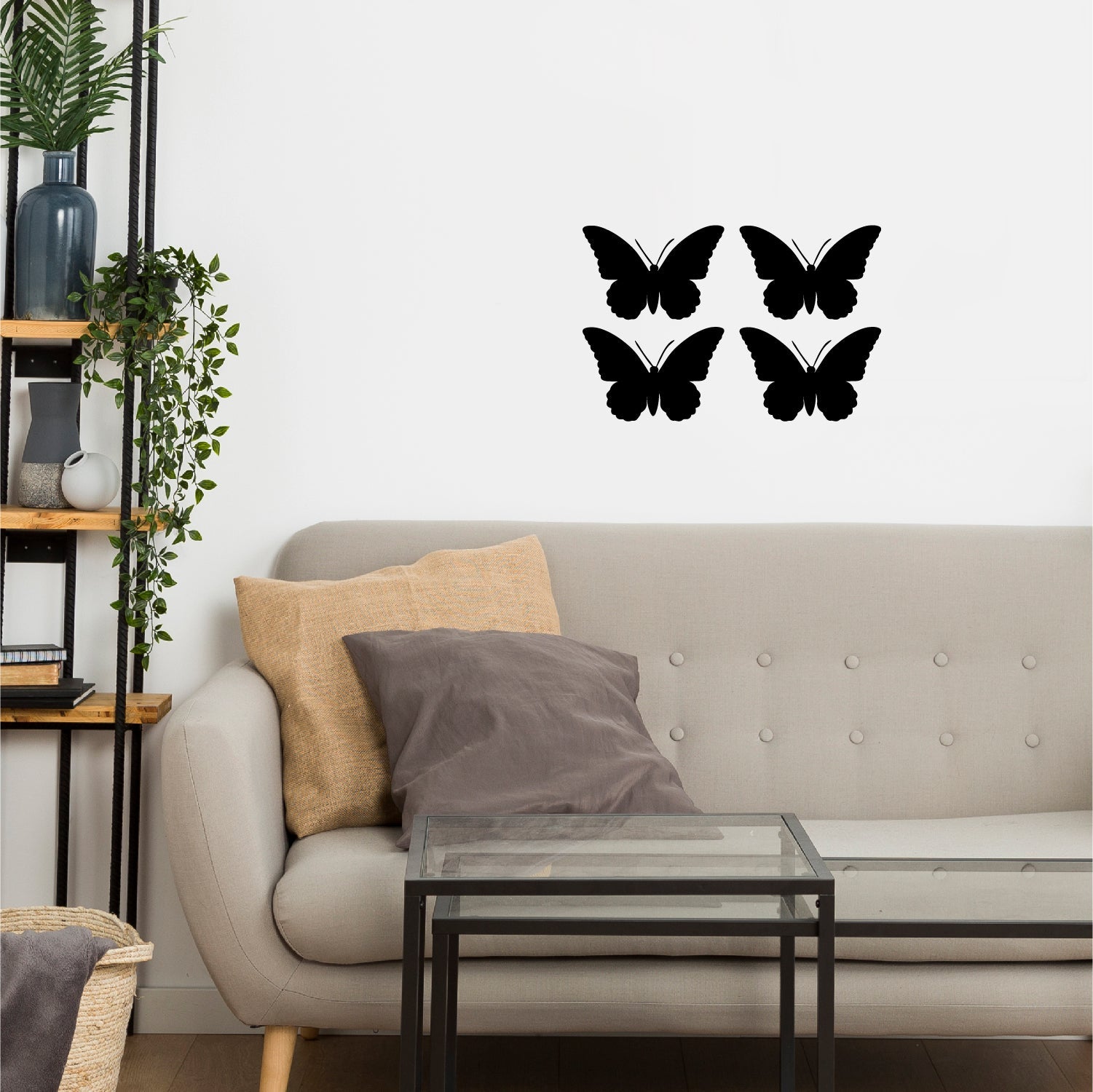 Set Of 4 "Butterflies" Black Engineered Wood Wall Art Cutouts, Ready To Hang Home Decor Kafalo