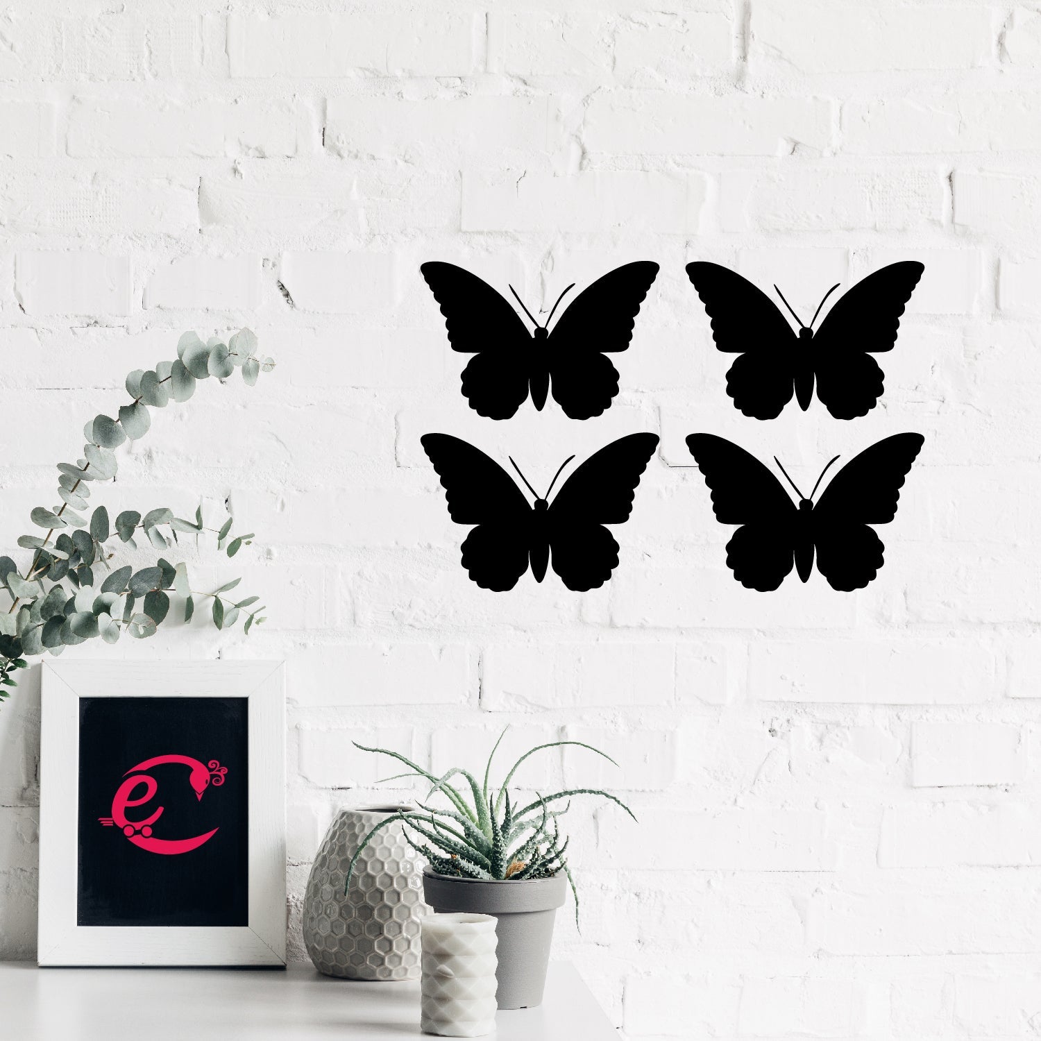 Set Of 4 "Butterflies" Black Engineered Wood Wall Art Cutouts, Ready To Hang Home Decor Kafalo