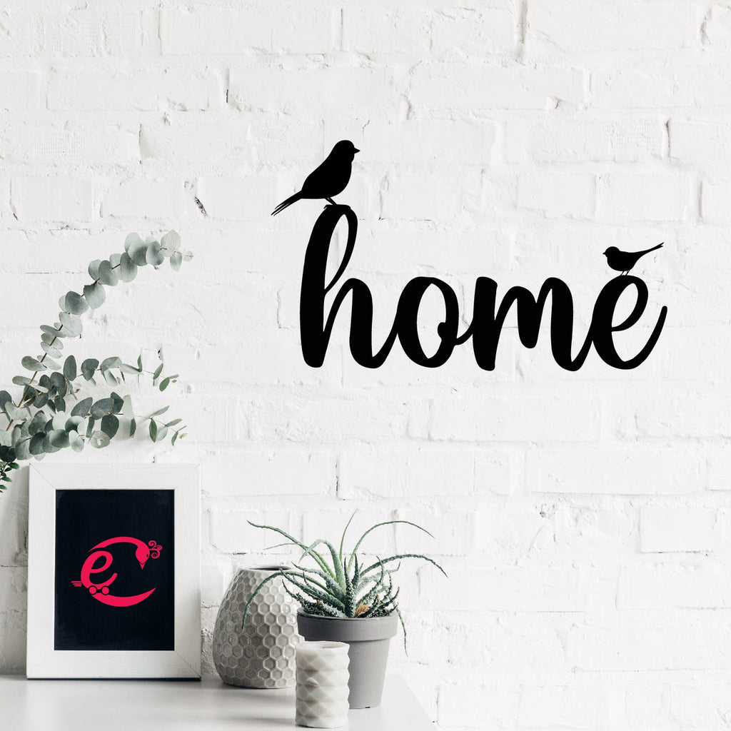 "HOME with birds" Black Engineered Wood Wall Art Cutout, Ready to Hang Home Decor Kafalo